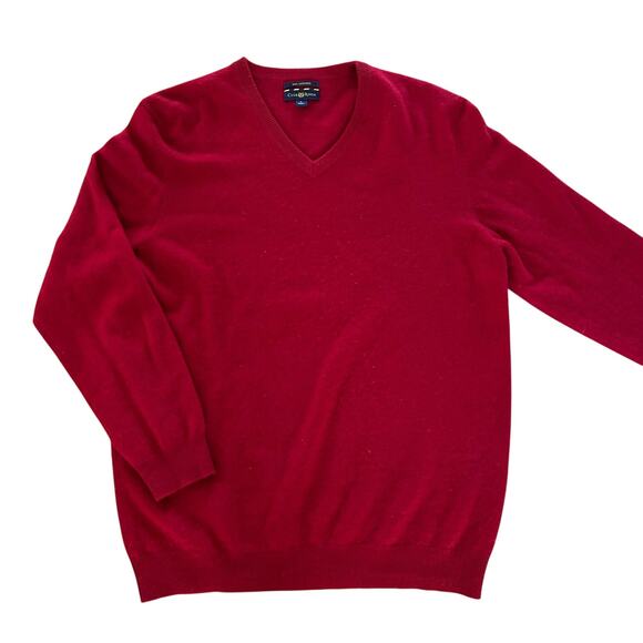 Club Room Sweater VNeck Cashmere Mens SZL Red Pullover Classic Preppy - Picture 3 of 8